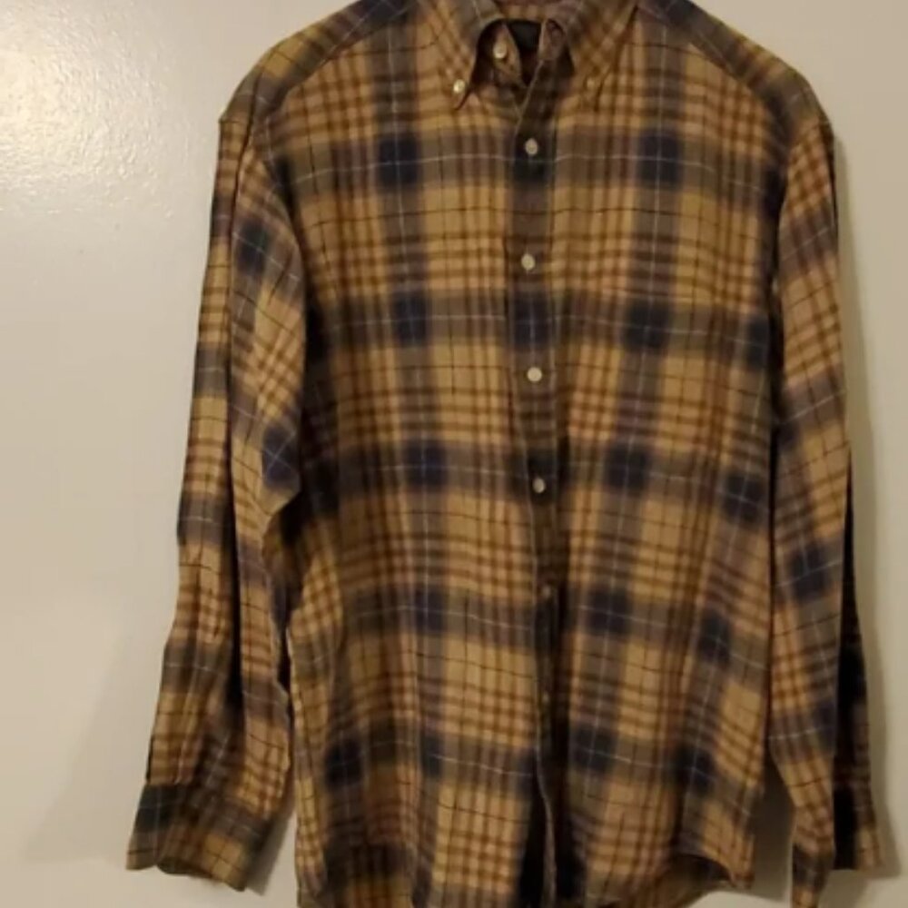 Men Banana Republic Brown Plaid Button Down Shirt Size‎ Small